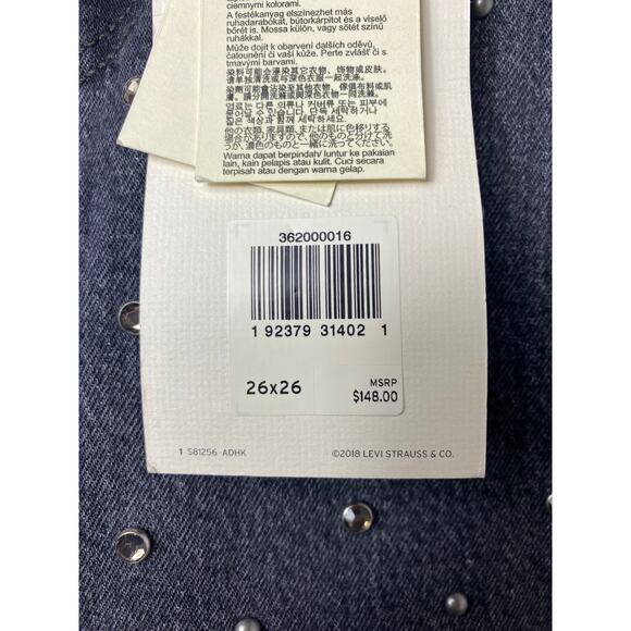 NWT LEVI'S JEANS PREMIUM CRYSTAL STUDDED EMBELLISHED BLACK CROPPED ANKLE FRAYED - Picture 6 of 16